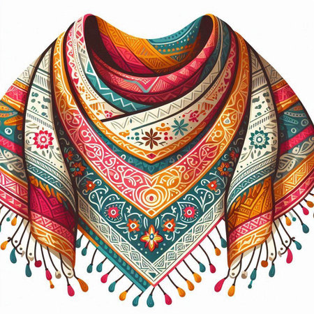 Colorful shawl isolated on white background. Hand drawn illustration.