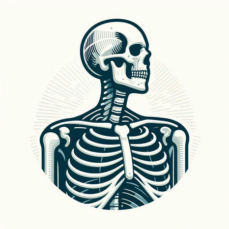Human skeleton with crossed bones. Skeleton head. Vector illustration.