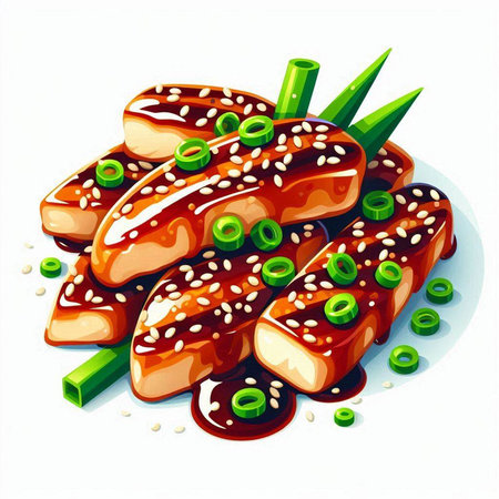 Illustration of Sesame Sausage Rolls with Green Peasのイラスト素材