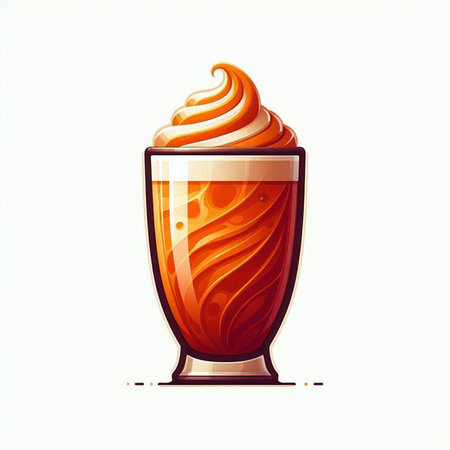 Illustration of a cup of coffee with whipped cream on a white backgroundのイラスト素材