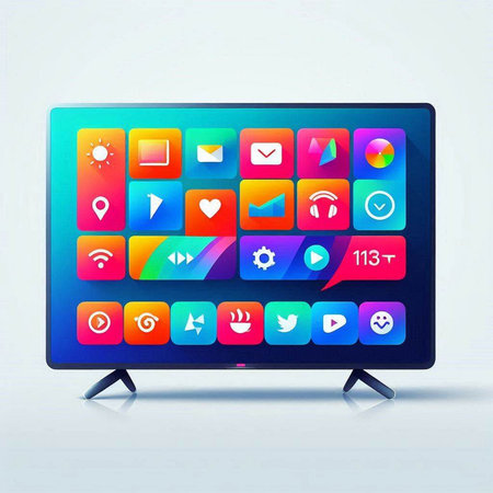 Tablet computer with application icons on the screen. Vector illustration.