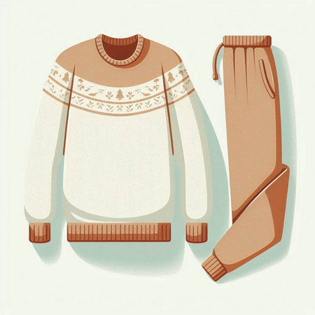 Knitted sweater and scarf. Winter clothes. Vector illustration in retro style.