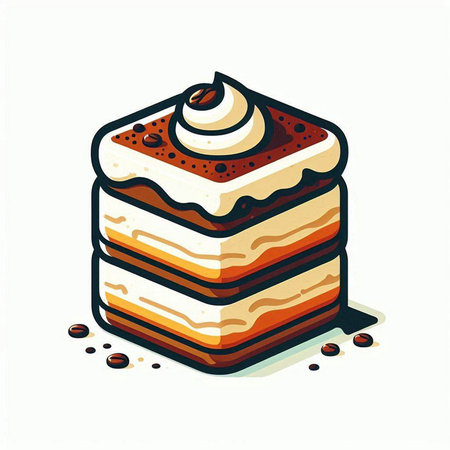 Tiramisu cake. Isolated on white background. Vector illustration.