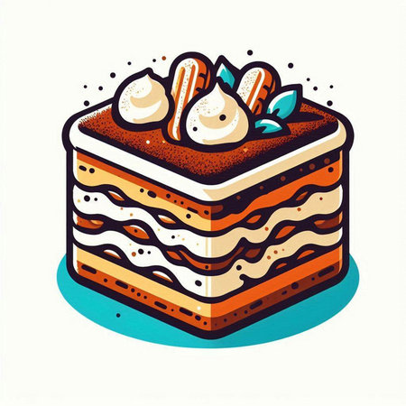 Vector illustration of a cake with whipped cream and meringue.