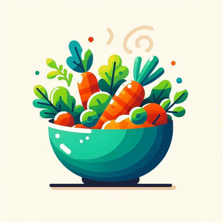 Vegetable salad in a bowl. Vector illustration in flat styleのイラスト素材