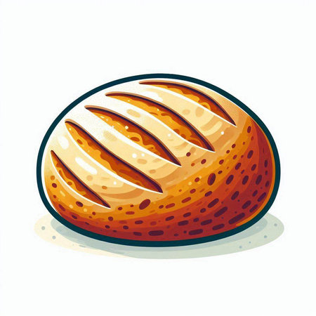 Illustration of a loaf of bread isolated on a white background.