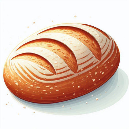 Illustration of a bread loaf on a white background with drops of waterのイラスト素材