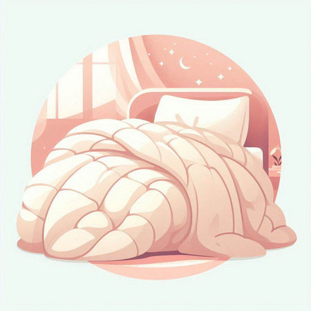 illustration of a bed with a pillow and a blanket in the nightのイラスト素材