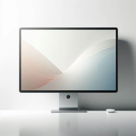 Computer monitor with abstract pattern on white wall. 3D Rendering