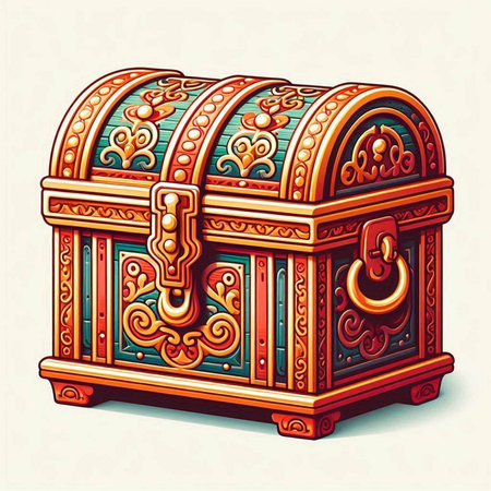 Treasure chest in retro style. Vector illustration of a treasure chest.のイラスト素材