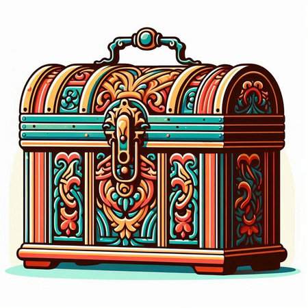 Treasure chest with floral ornament. Vector illustration isolated on white background.