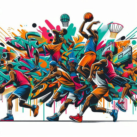 Basketball players in action, sketch vector illustration. Sport background.のイラスト素材