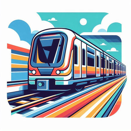Train on the background of the sky with clouds. Vector illustration.のイラスト素材