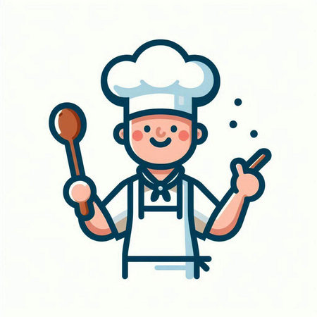 Chef with spoon and ladle. Vector illustration in cartoon style.のイラスト素材