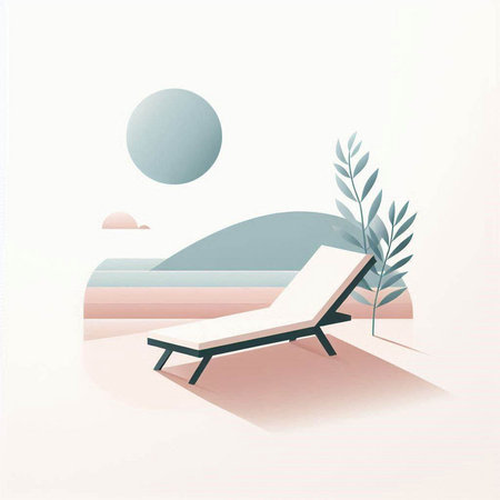 Illustration of sun lounger on the beach, vector illustration