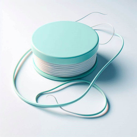 3d rendering of a turquoise round box with a wire