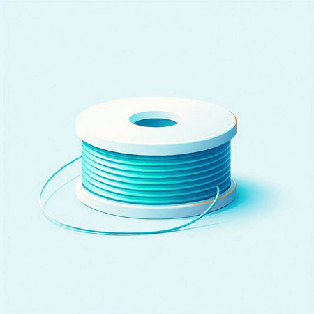 Vector Illustration of 3d Spool of Blue Plastic Wire.