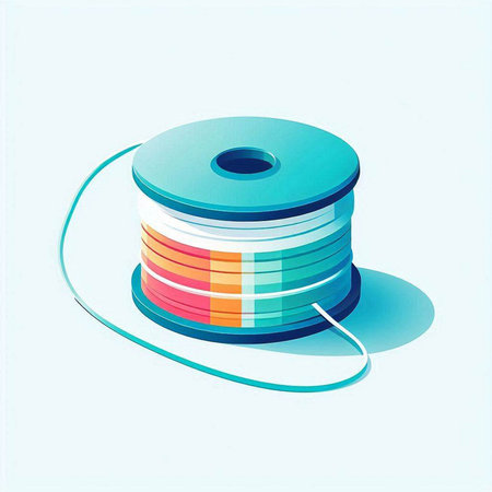 Colorful 3d illustration of a spool of thread on a white background