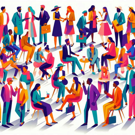 Seamless pattern with people in different poses. Vector illustration.のイラスト素材