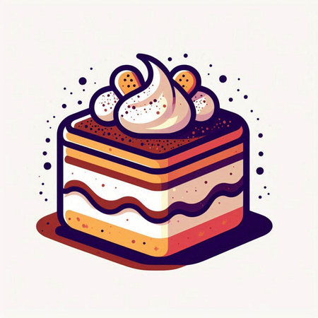 Cake with cream and whipped cream, vector illustration in flat style