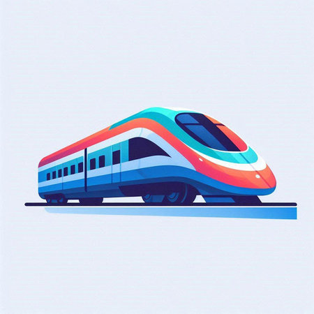 Modern high-speed train. Vector illustration on a light blue background.