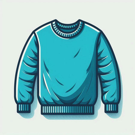 Illustration of a sweater in blue color on a light background.