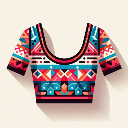 T-shirt design with colorful geometric pattern. Vector illustration for your design