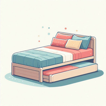Illustration of a single bed with pillows in cartoon style.
