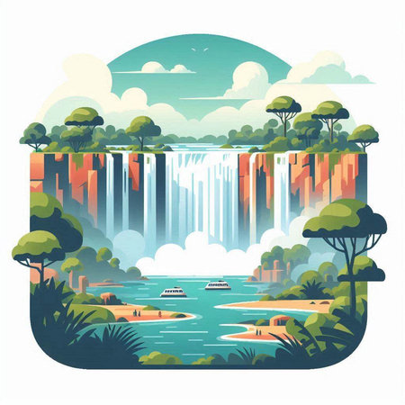 Waterfall on the river. Vector illustration of a flat design.のイラスト素材