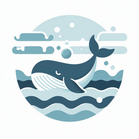 Whale in the sea. Vector illustration of a flat style.のイラスト素材