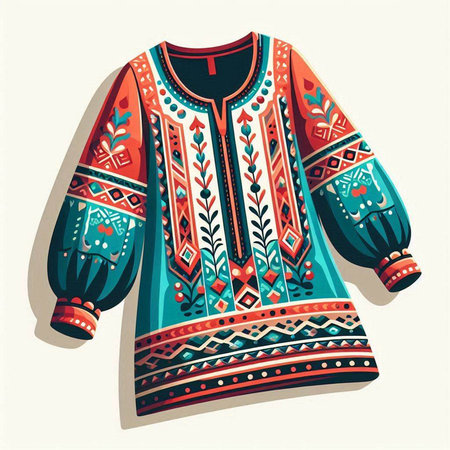 Tribal ethnic sweater with embroidery, vector illustration.
