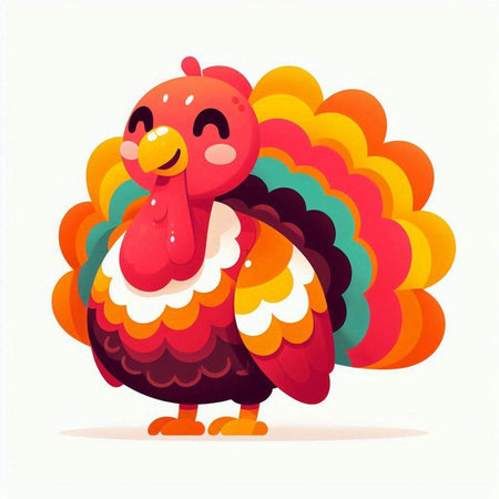 Cute cartoon turkey isolated on white background. Colorful vector illustration.