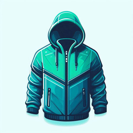 Men's winter jacket with hood on a light blue background. Vector illustrationのイラスト素材