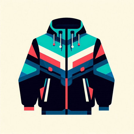Winter sports jacket, vector illustration in retro style. Winter clothing.
