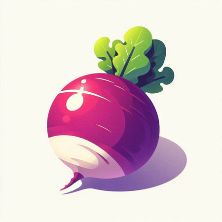 Radish with green leaves on a white background. Vector illustration.