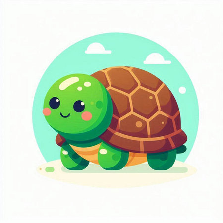 Cute cartoon turtle. Vector illustration in a flat style on a white background.