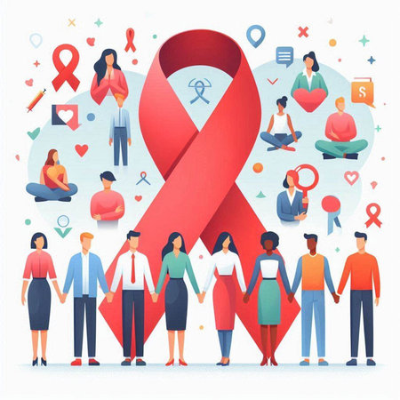 Red ribbon for World AIDS Day. Vector illustration in flat style.のイラスト素材