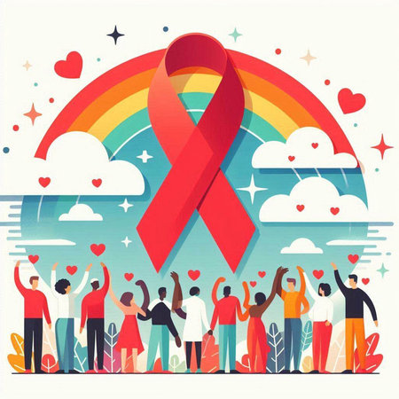 Breast Cancer Awareness. Red ribbon symbol. Vector illustration in flat styleのイラスト素材