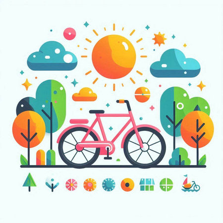 Bicycle in the park. Vector illustration with flat design elements.のイラスト素材