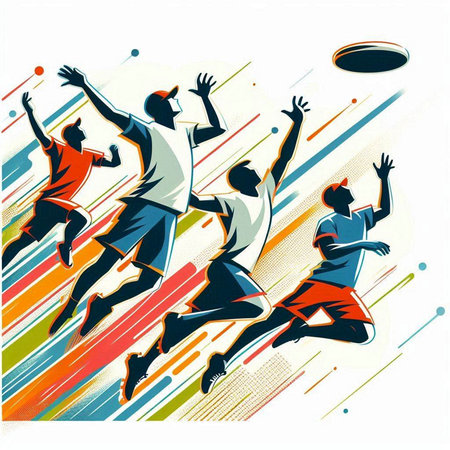 Rugby players jumping and catching the ball, vector illustration.