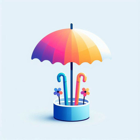 Illustration of a colorful umbrella on a blue background. Vector illustrationのイラスト素材