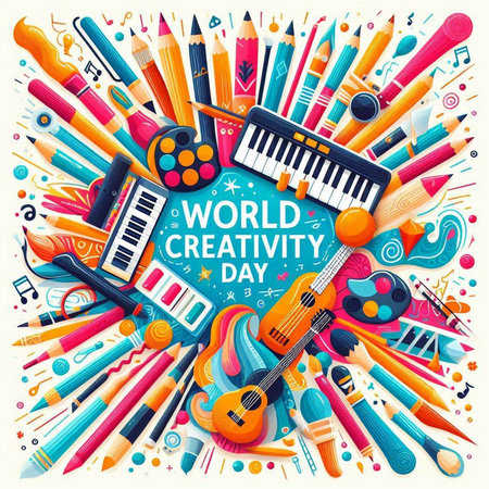 World music day poster with musical instruments and instruments. Vector illustration.