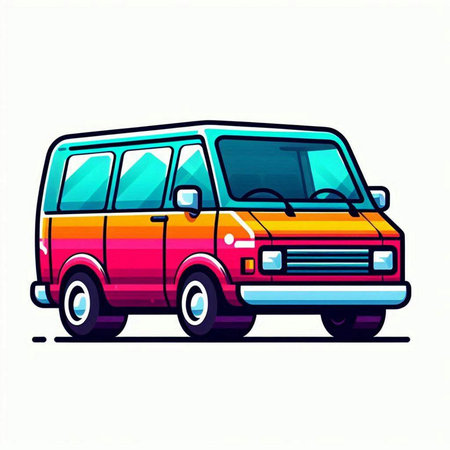 Colorful retro van isolated on a white background. Vector illustration.