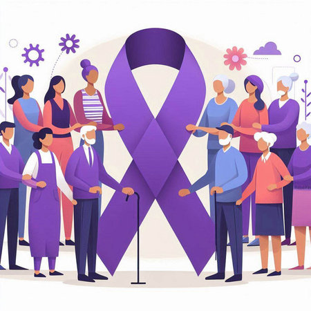 Breast Cancer Awareness Month. People with Cancer Awareness Ribbon. Vector Illustrationのイラスト素材