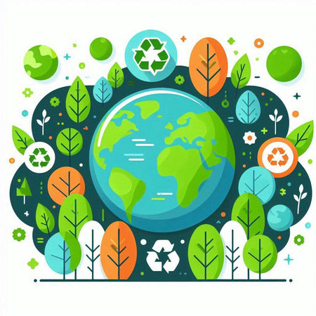 Vector illustration of save the planet concept with earth, trees, leaves and recycling symbolのイラスト素材
