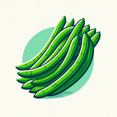 Bunch of fresh green beans on white background. Vector illustration.