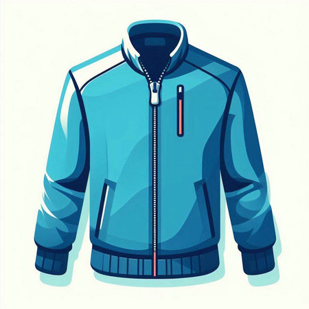 Vector illustration of a blue winter jacket isolated on a white background.