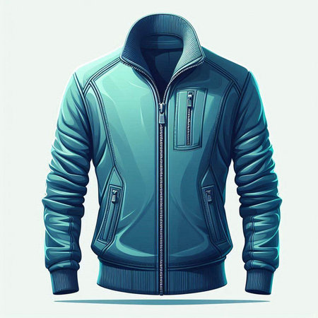 Realistic Detailed 3d Blue Jacket. Vector Illustration.