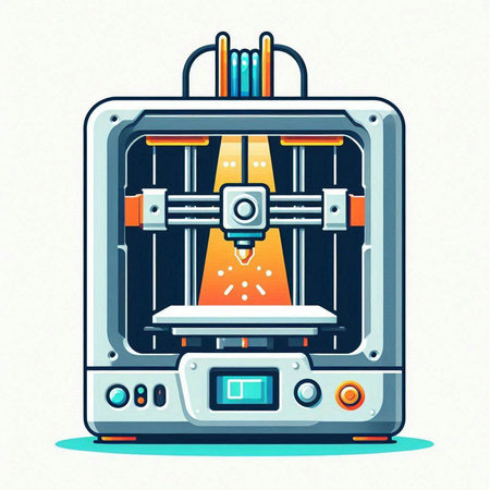 3d printer. Vector illustration of a 3d printer in cartoon style.