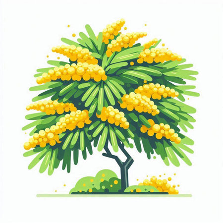 Mimosa tree isolated on a white background. Vector illustration.のイラスト素材